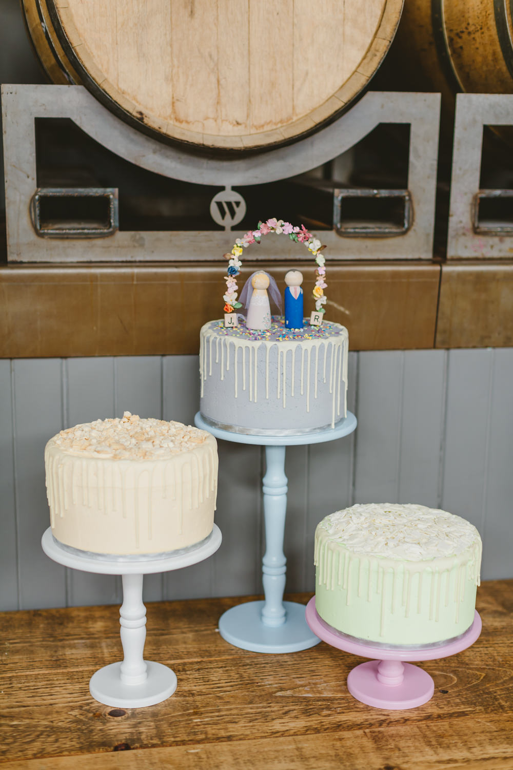 Cake Drip Grey Bride Groom Topper Sprinkles Stand Table Wylam Brewery Wedding Amy Lou Photography