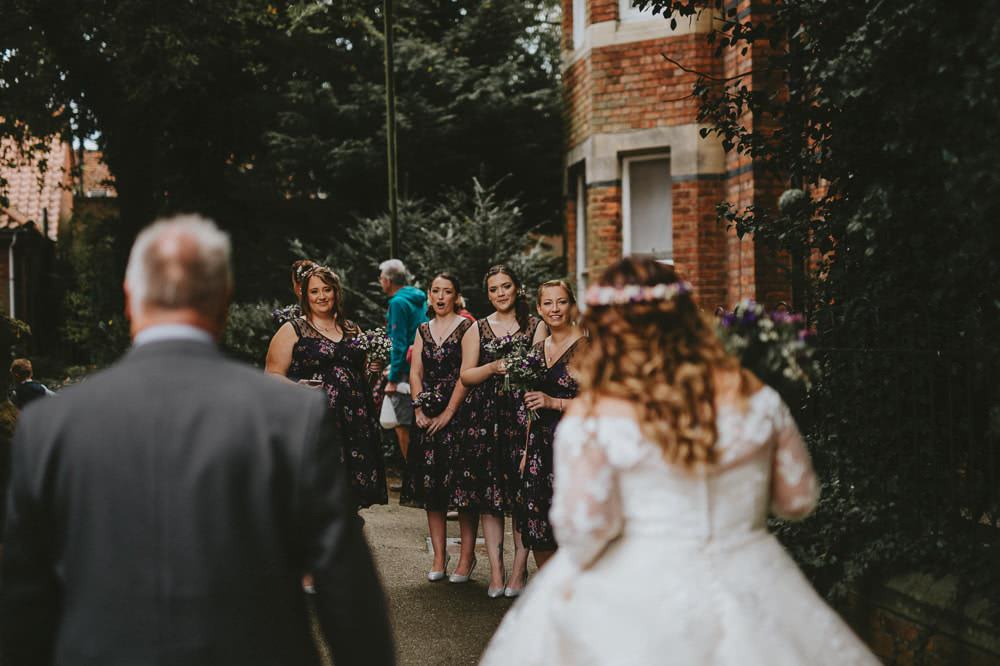 Lindy Bop Tea Length Floral Black Bridesmaids Ash Farm Barns Wedding Flawless Photography