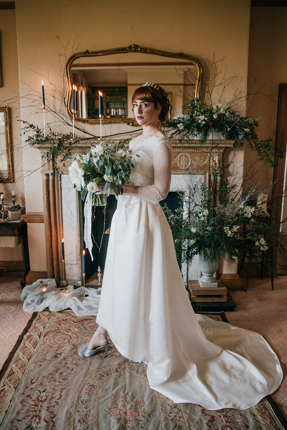 Bride Bridal Dress Gown Dip Hem Sleeves Lace Blue Wedding Ideas Emma McNair Photography