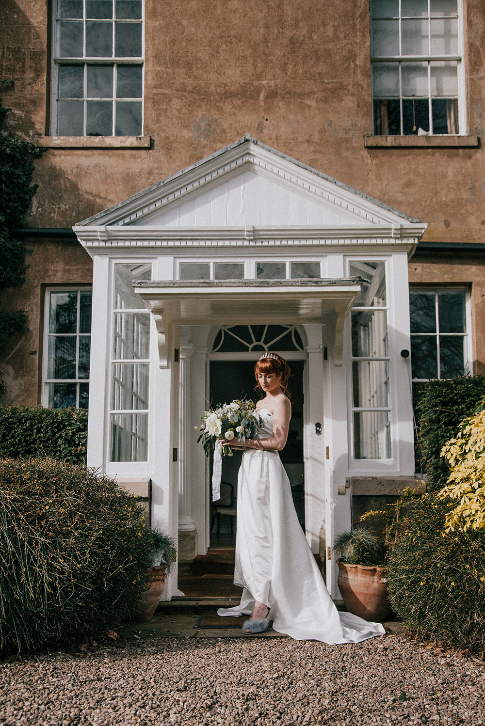 Bride Bridal Dress Gown Dip Hem Sleeves Lace Blue Wedding Ideas Emma McNair Photography