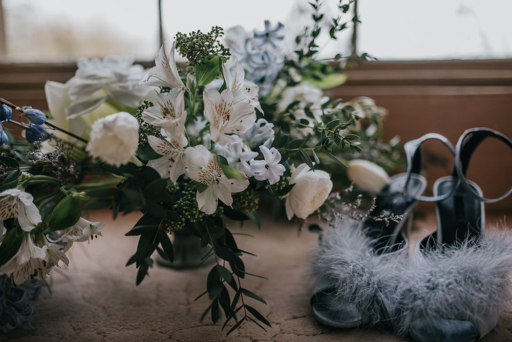 Fluffy Shoes Bride Bridal Pom Poms Blue Wedding Ideas Emma McNair Photography