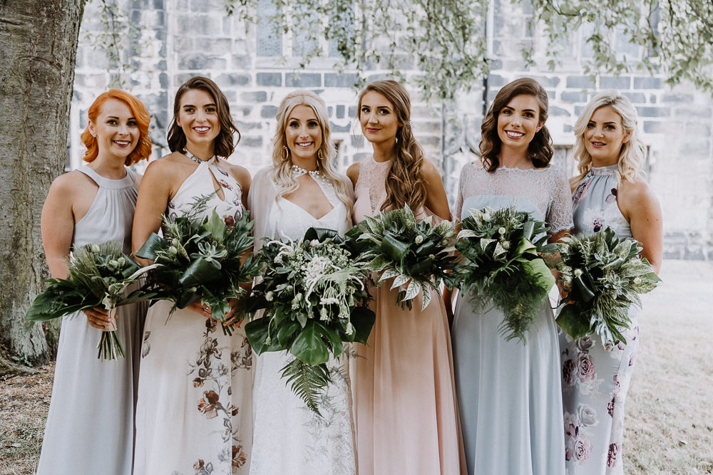 Bridesmaid Bridesmaids Dress Dresses Long Floral Mismatched Botanical Industrial Wedding Caitlin and Jones Photography