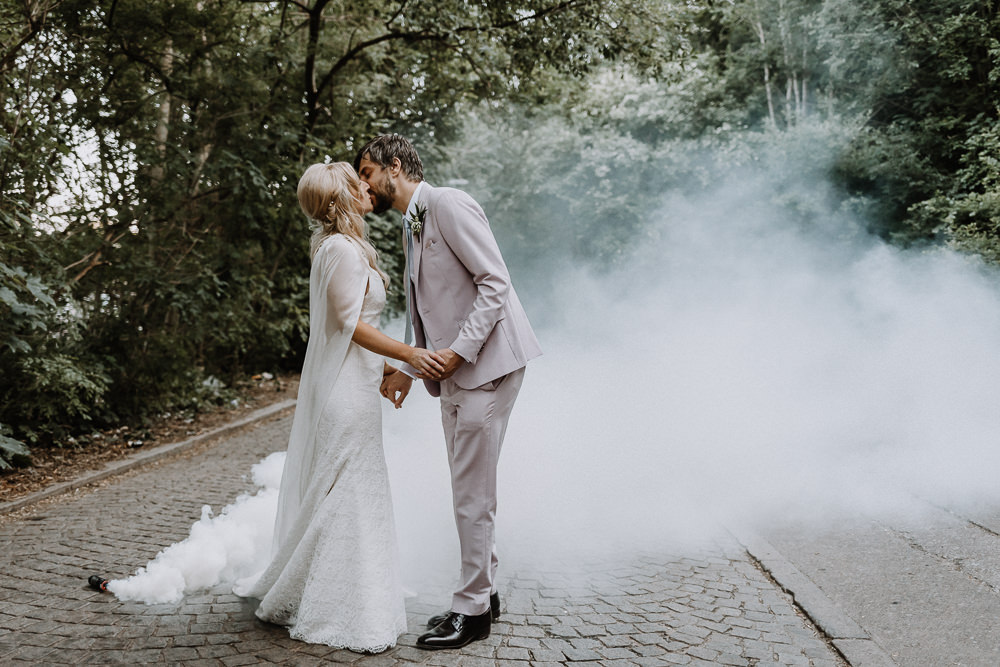 Smoke Bomb Photos Portraits Botanical Industrial Wedding Caitlin and Jones Photography