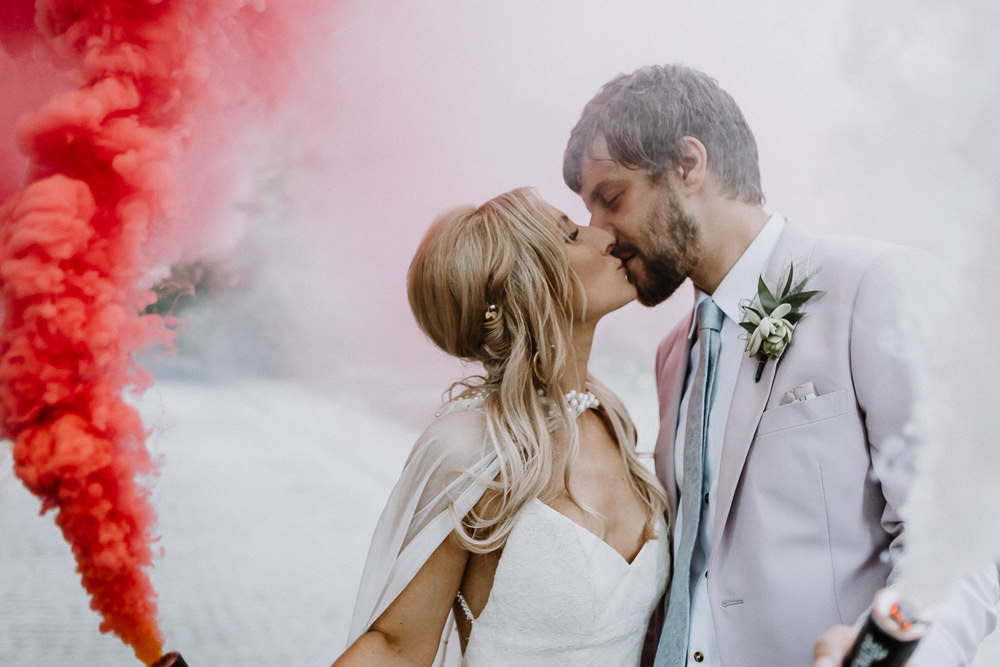 Smoke Bomb Photos Portraits Botanical Industrial Wedding Caitlin and Jones Photography