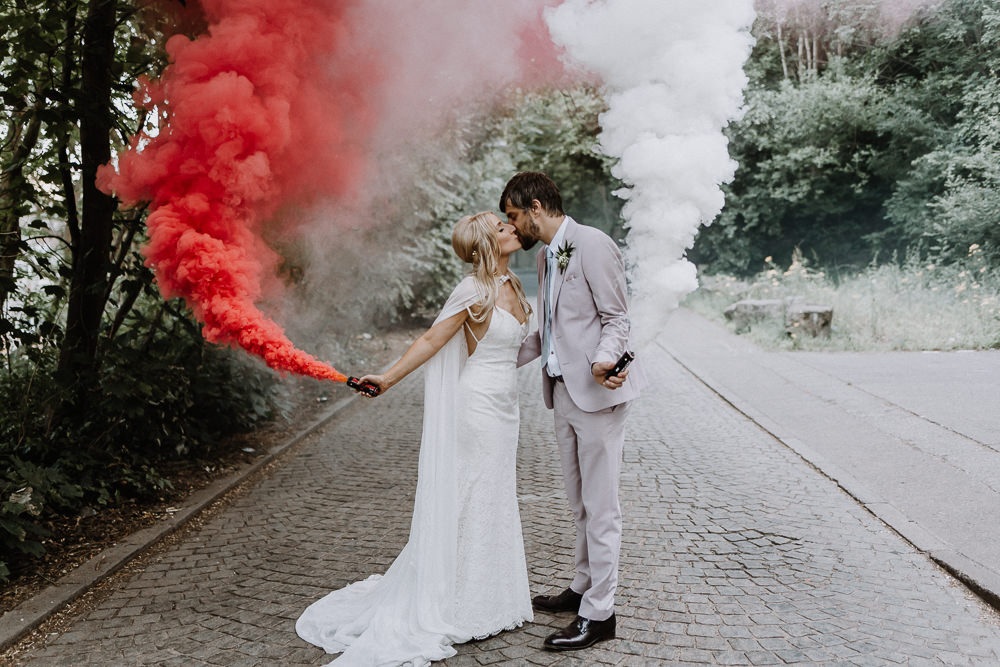 Smoke Bomb Photos Portraits Botanical Industrial Wedding Caitlin and Jones Photography