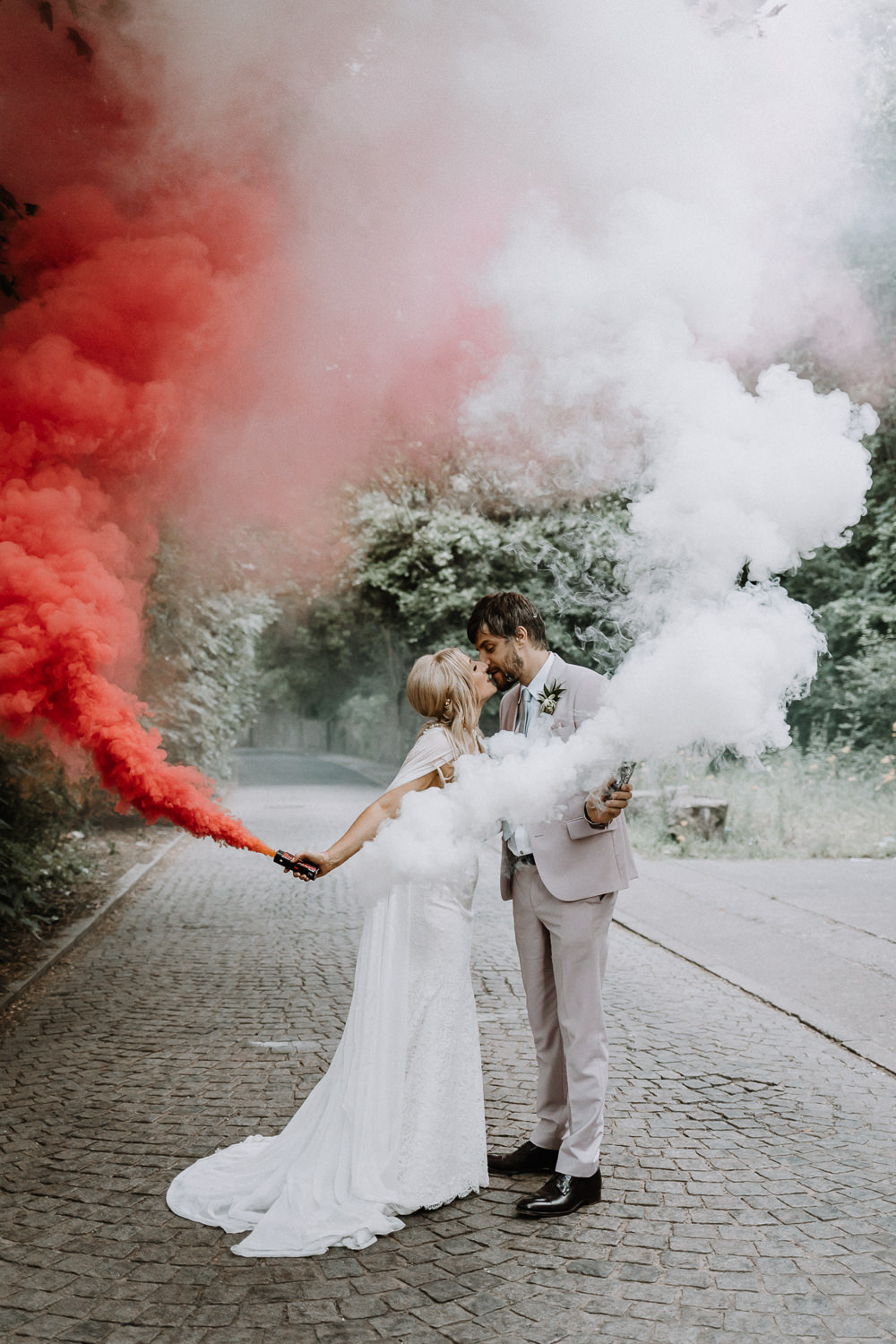 Smoke Bomb Photos Portraits Botanical Industrial Wedding Caitlin and Jones Photography