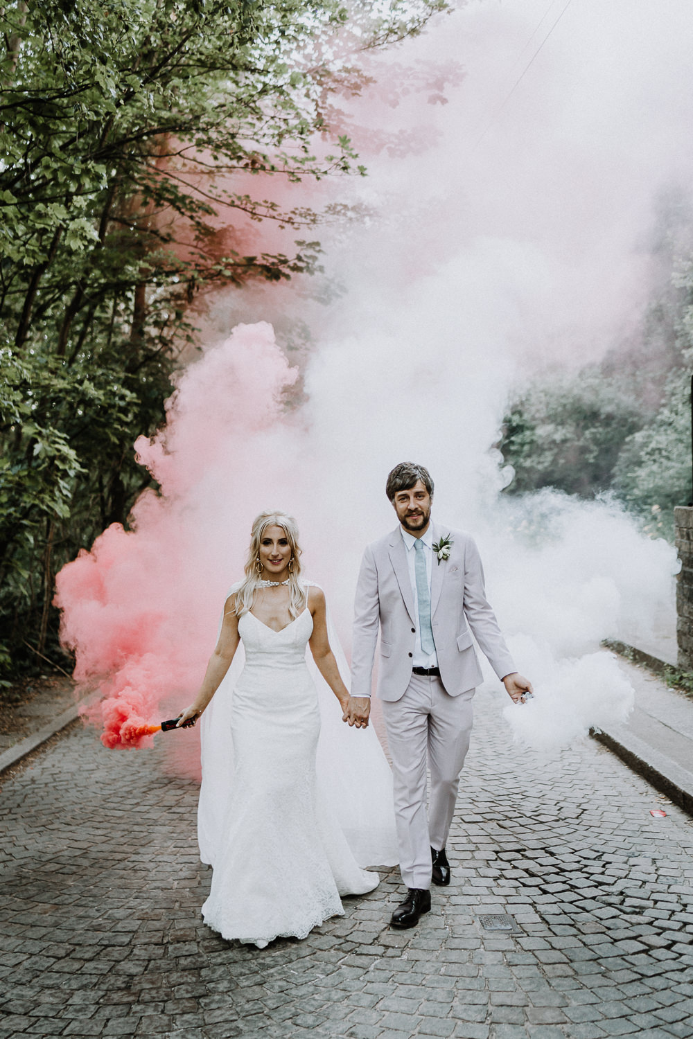 Smoke Bomb Photos Portraits Botanical Industrial Wedding Caitlin and Jones Photography