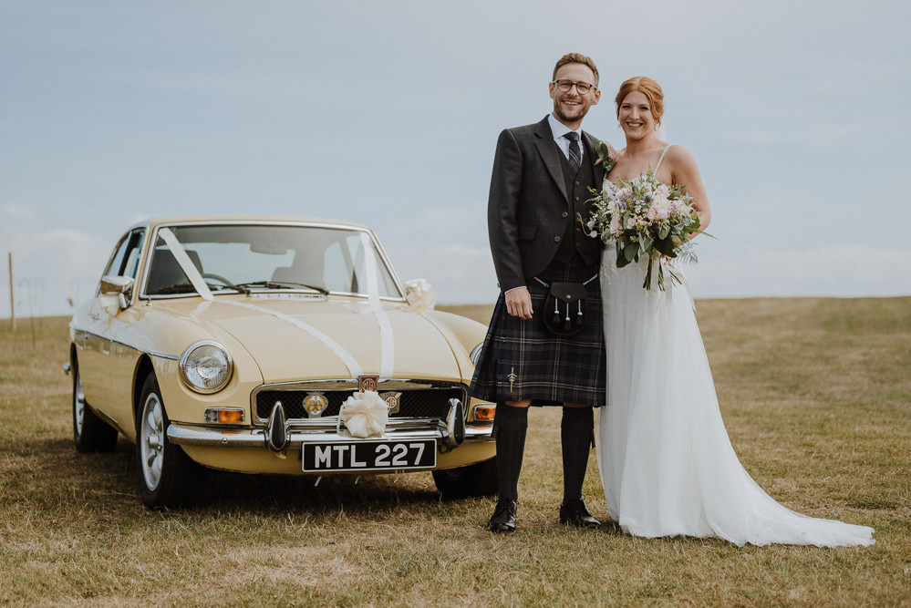 Yellow Classic Car Transport Bre Pen Farm Wedding Nick Walker Photography