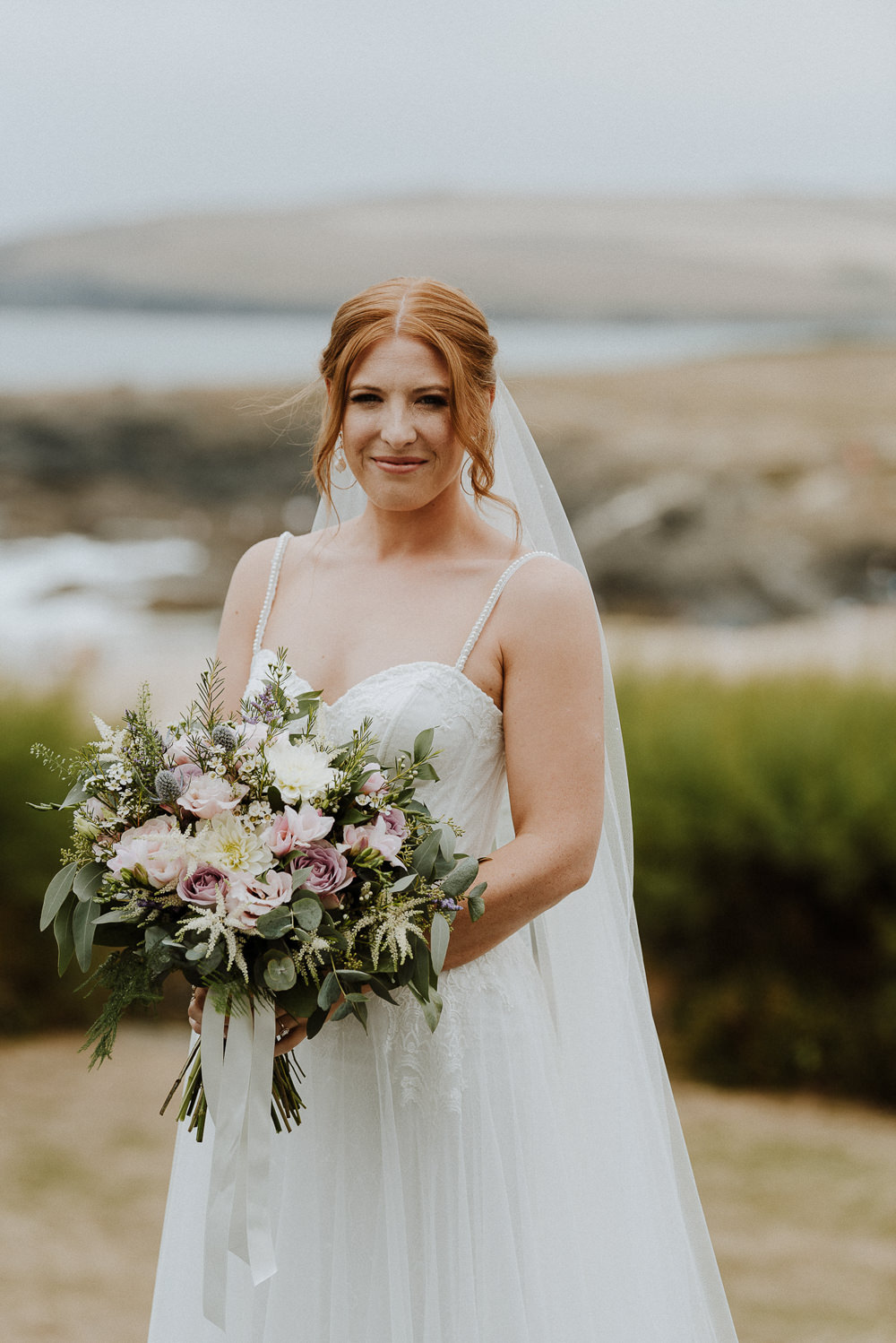 Bride Bridal Dress Gown Straps Train Tulle Veil Bre Pen Farm Wedding Nick Walker Photography