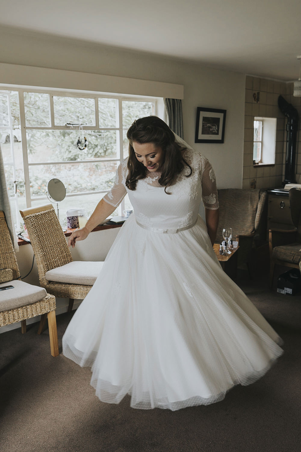 Bride Bridal Dress Gown Overlay Belt See Through Sleeves Lace Celestial Cow Shed Wedding Tora Baker Photography