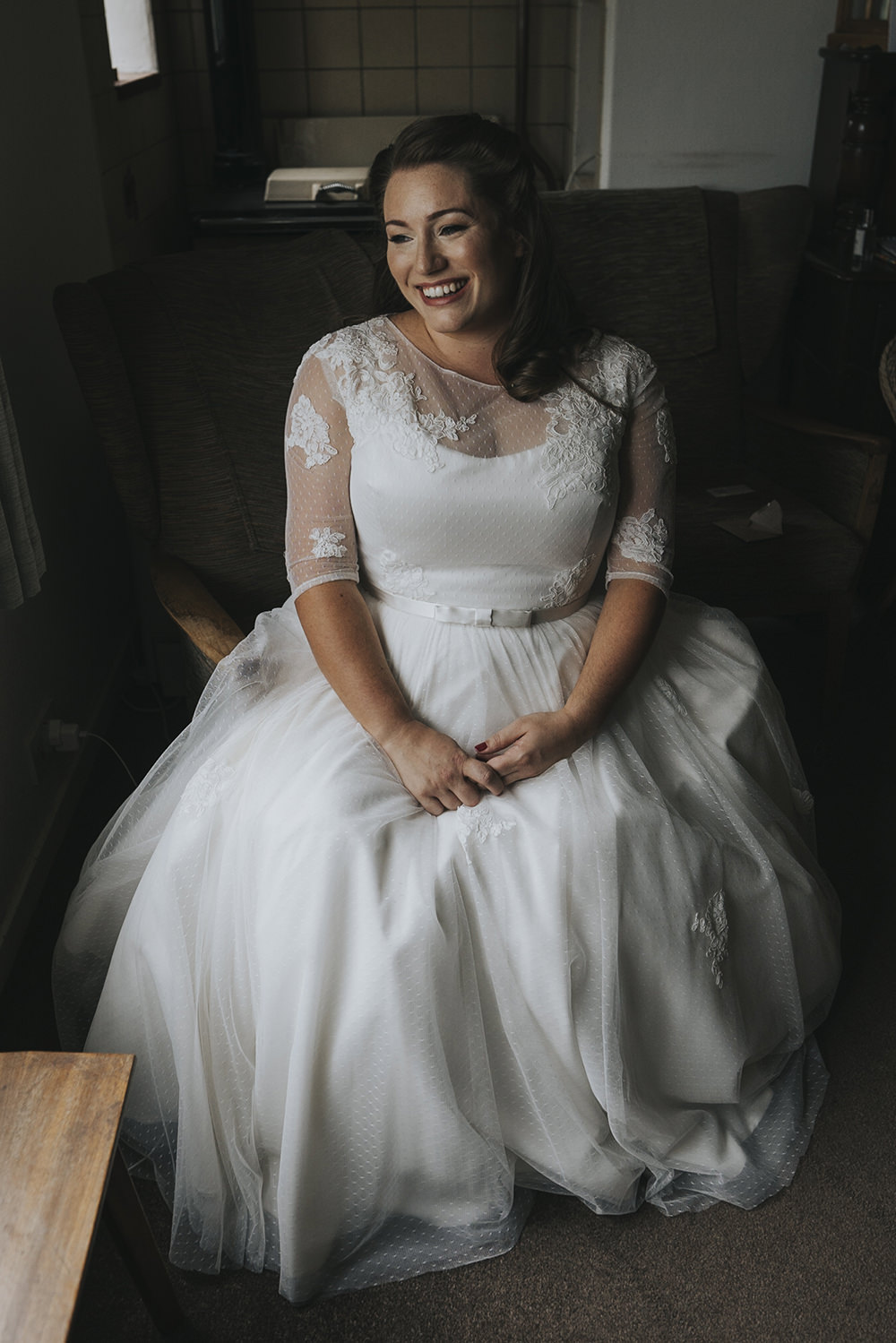 Bride Bridal Dress Gown Overlay Belt See Through Sleeves Lace Celestial Cow Shed Wedding Tora Baker Photography