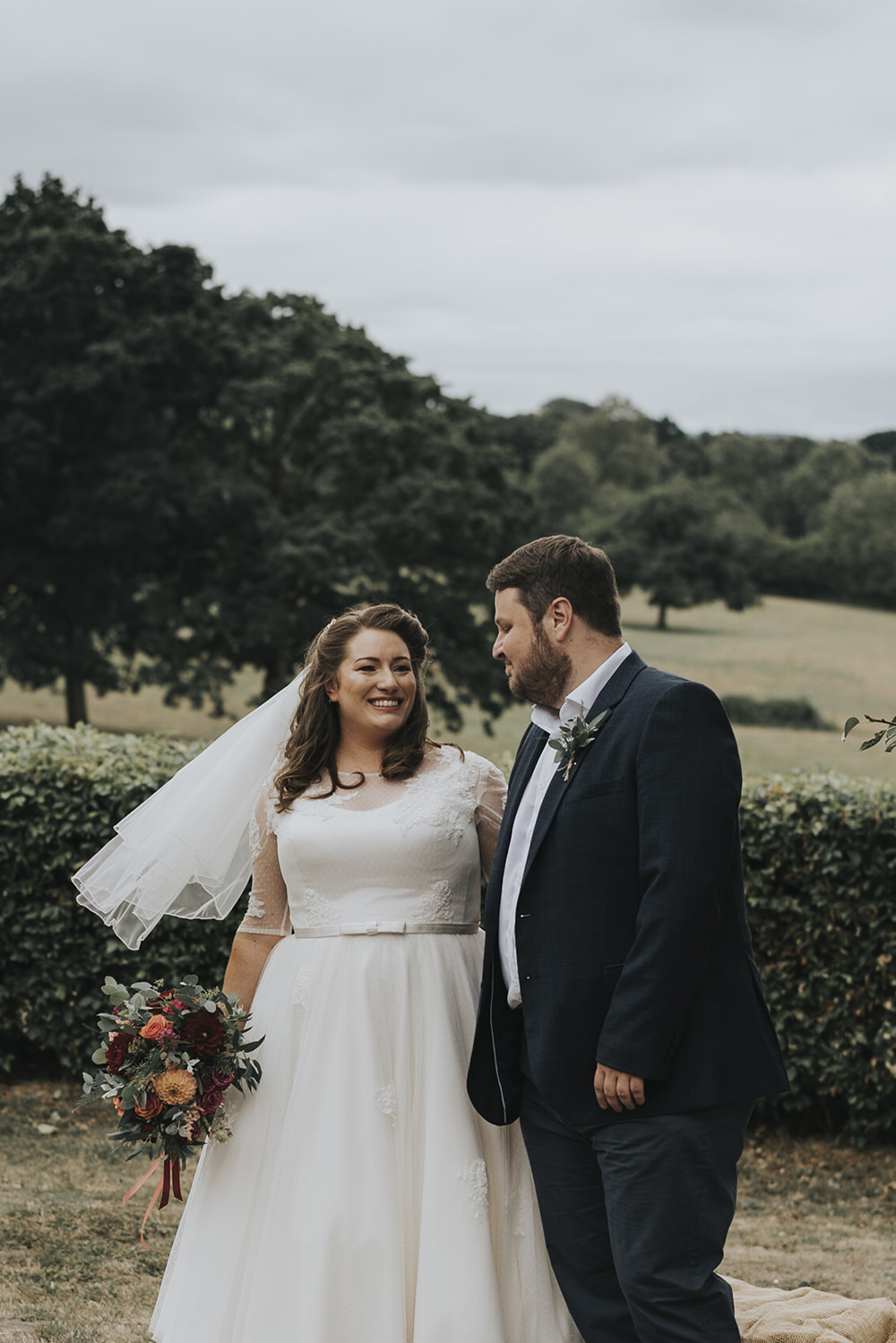 Bride Bridal Dress Gown Overlay Belt See Through Sleeves Open Shirt Groom Veil Ballerina Length Lace Celestial Cow Shed Wedding Tora Baker Photography