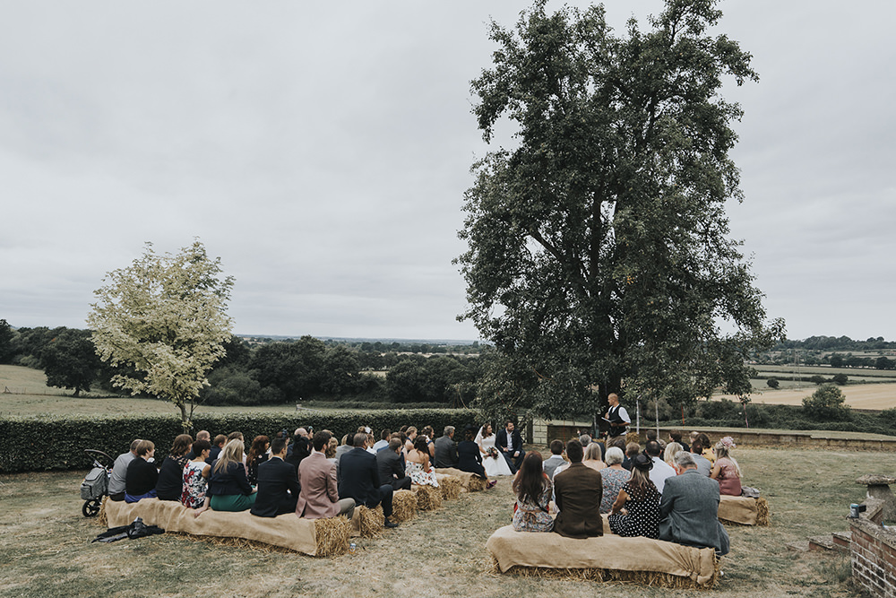 Outdoor Ceremony Hay Bales Celestial Cow Shed Wedding Tora Baker Photography
