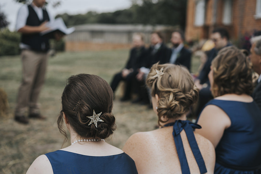 Hair Clip Star Navy Mismatched Bridesmaids Celestial Cow Shed Wedding Tora Baker Photography