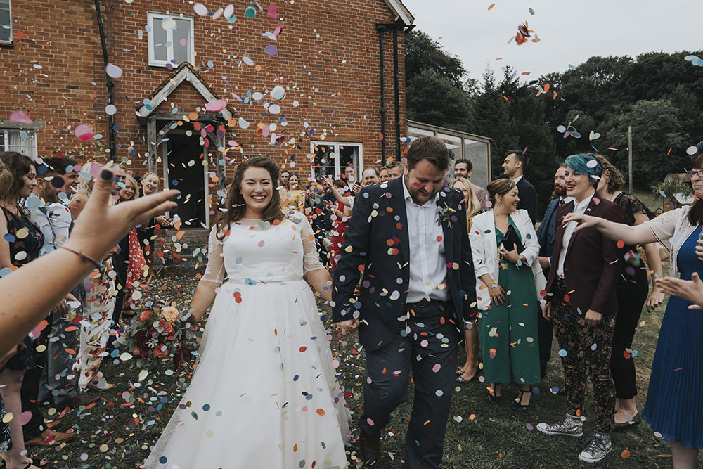 Bride Bridal Dress Gown Overlay Belt See Through Sleeves Open Shirt Groom Confetti Celestial Cow Shed Wedding Tora Baker Photography