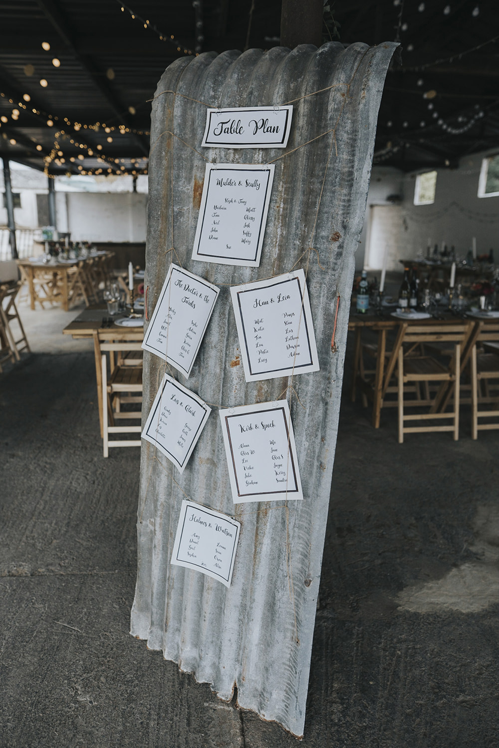 Corrugated Metal Table Plan Seating Chart Celestial Cow Shed Wedding Tora Baker Photography