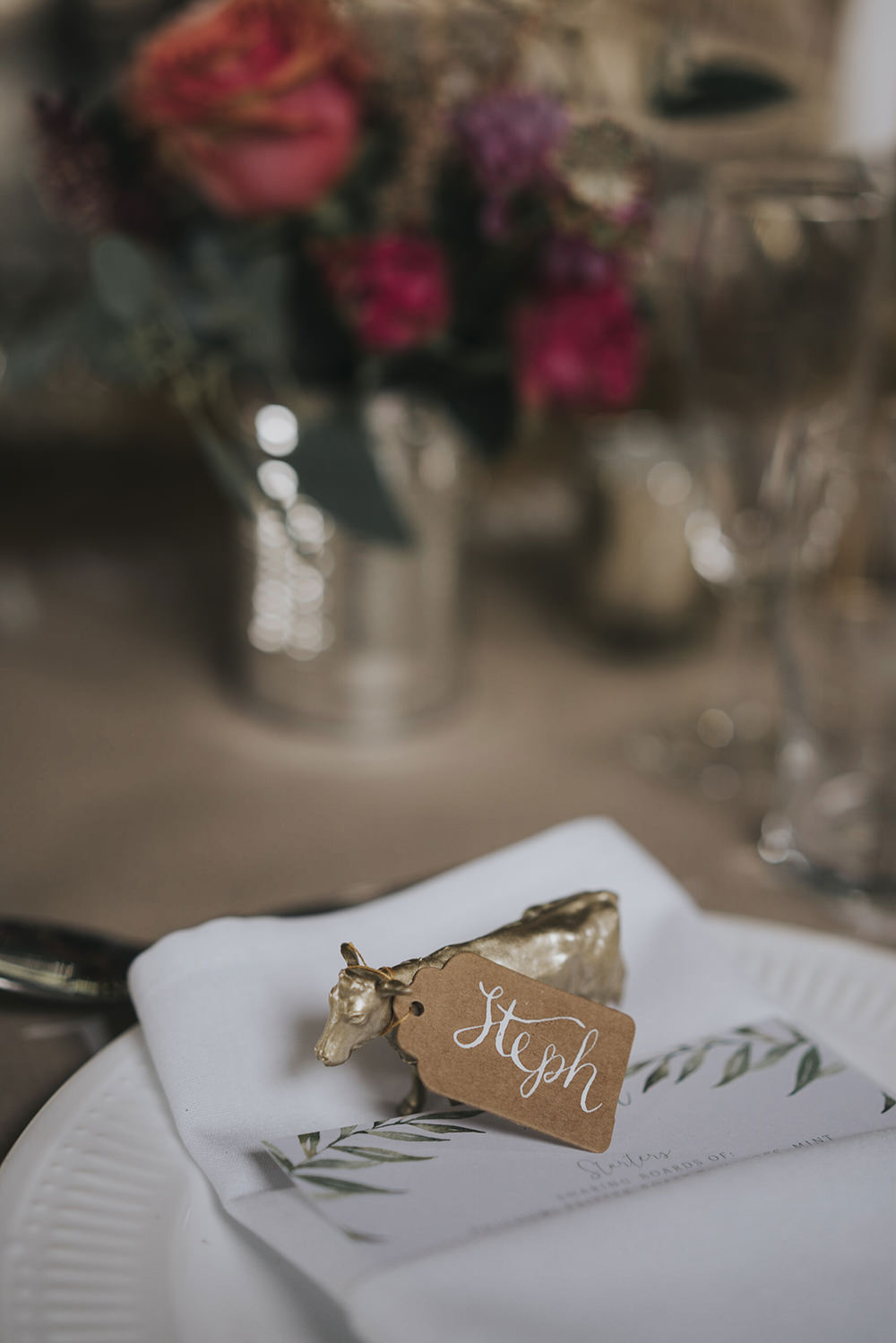 Gold Cow Tag Modern Calligraphy Place Name Celestial Cow Shed Wedding Tora Baker Photography