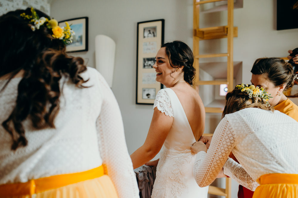 Bride Bridal Dress Gown St Patrick Lace Cap Sleeves Colourful Stretch Tent Wedding Peter Mackey Photography