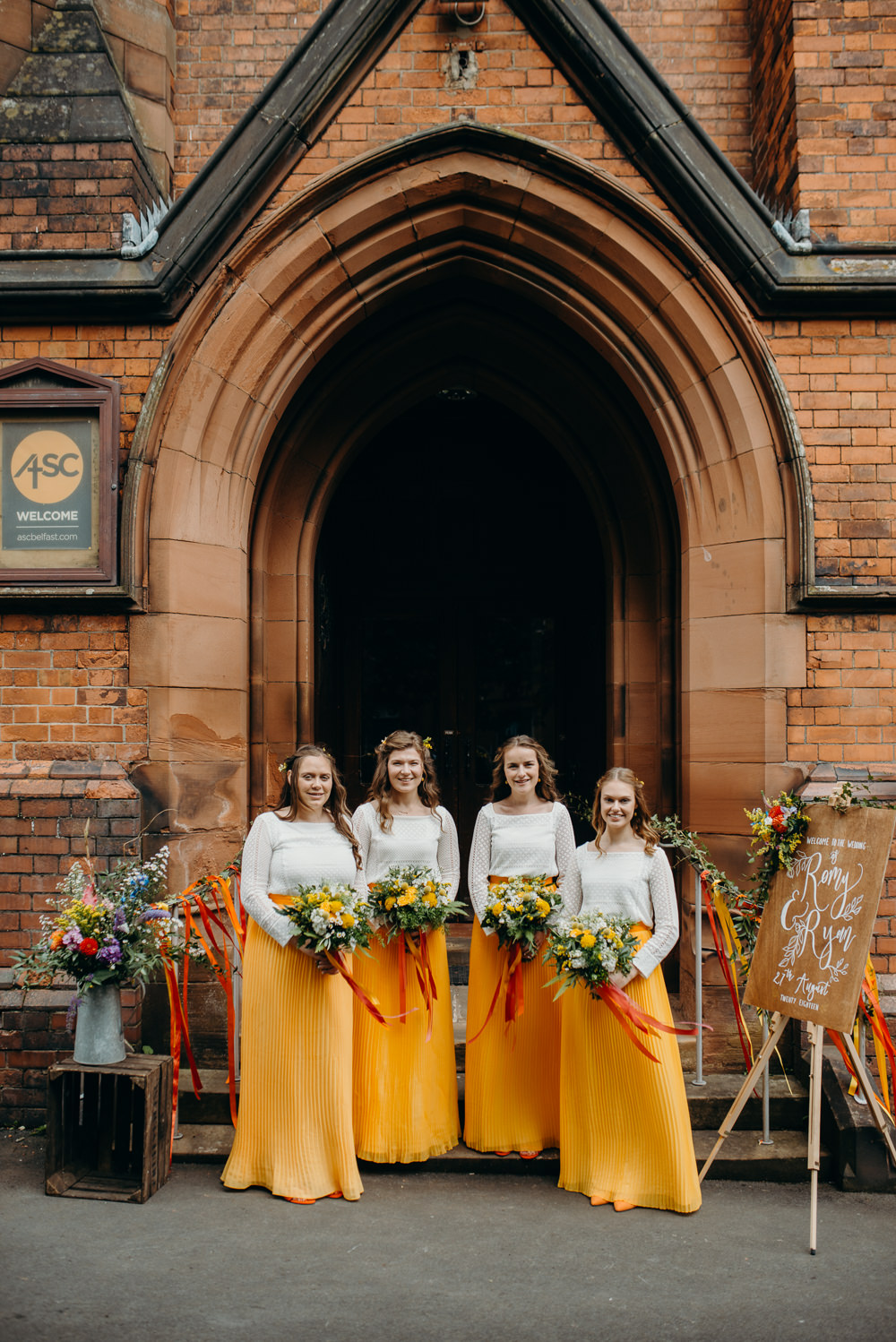 Yellow Bridesmaid Bridesmaids Dress Dresses Skirts Colourful Stretch Tent Wedding Peter Mackey Photography