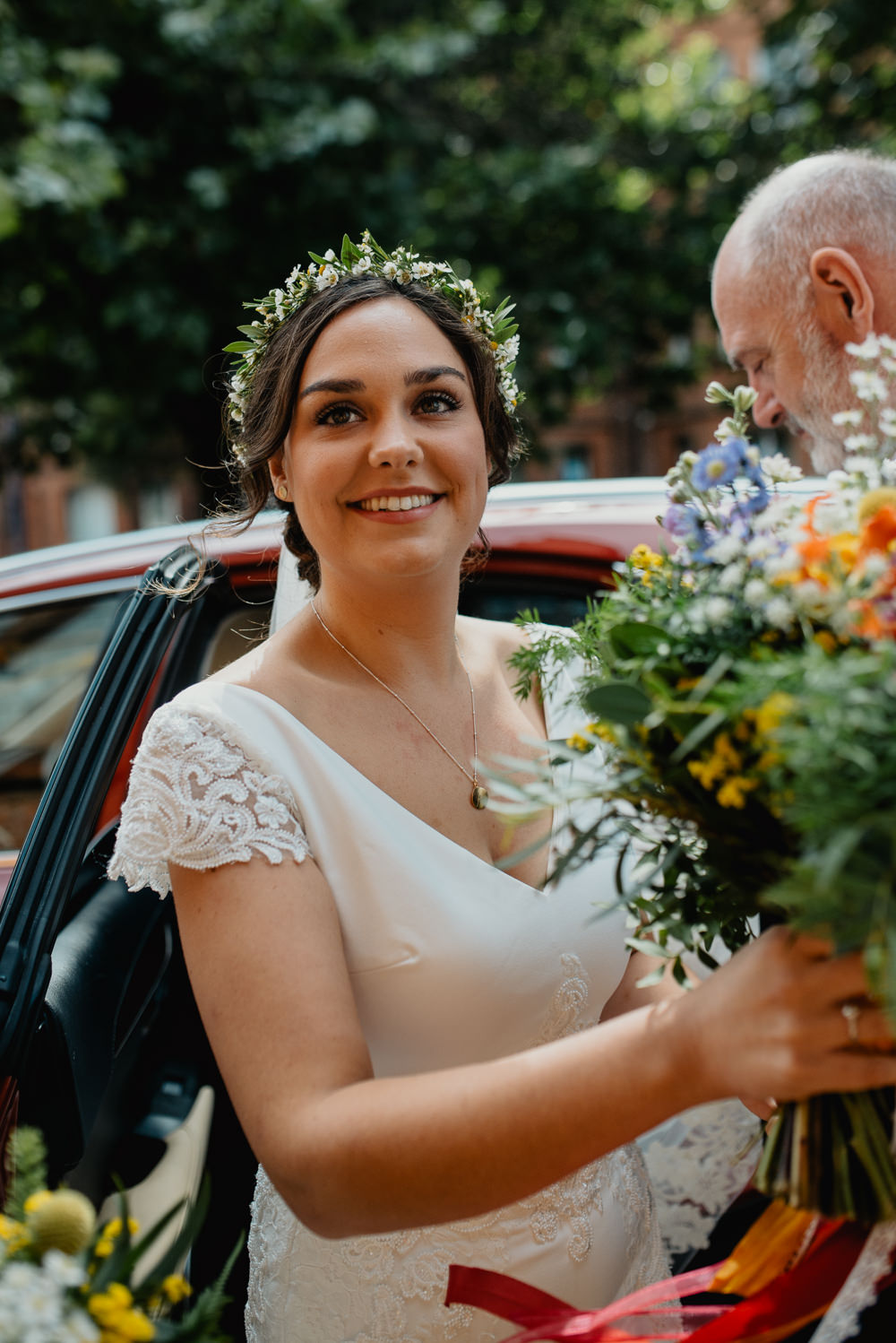 Bride Bridal Make Up Flower Crown Colourful Stretch Tent Wedding Peter Mackey Photography