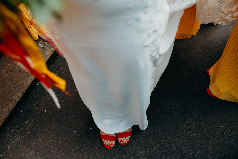 Red Shoes Bride Bridal Colourful Stretch Tent Wedding Peter Mackey Photography
