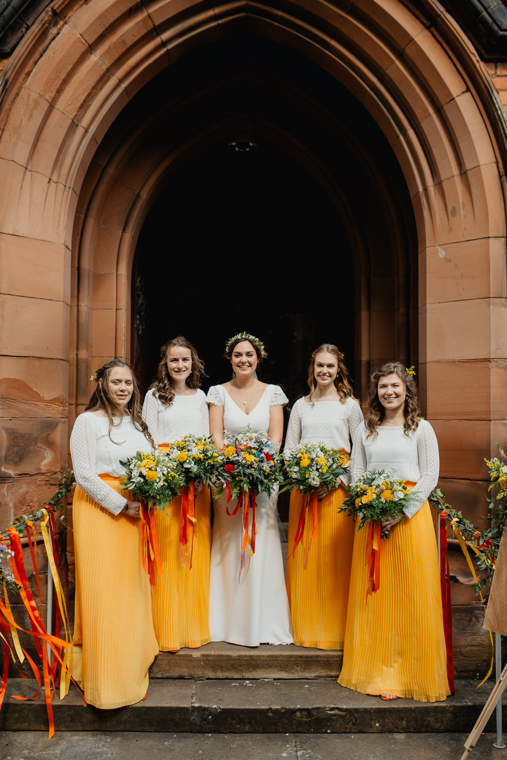 Yellow Bridesmaid Bridesmaids Dress Dresses Skirts Colourful Stretch Tent Wedding Peter Mackey Photography