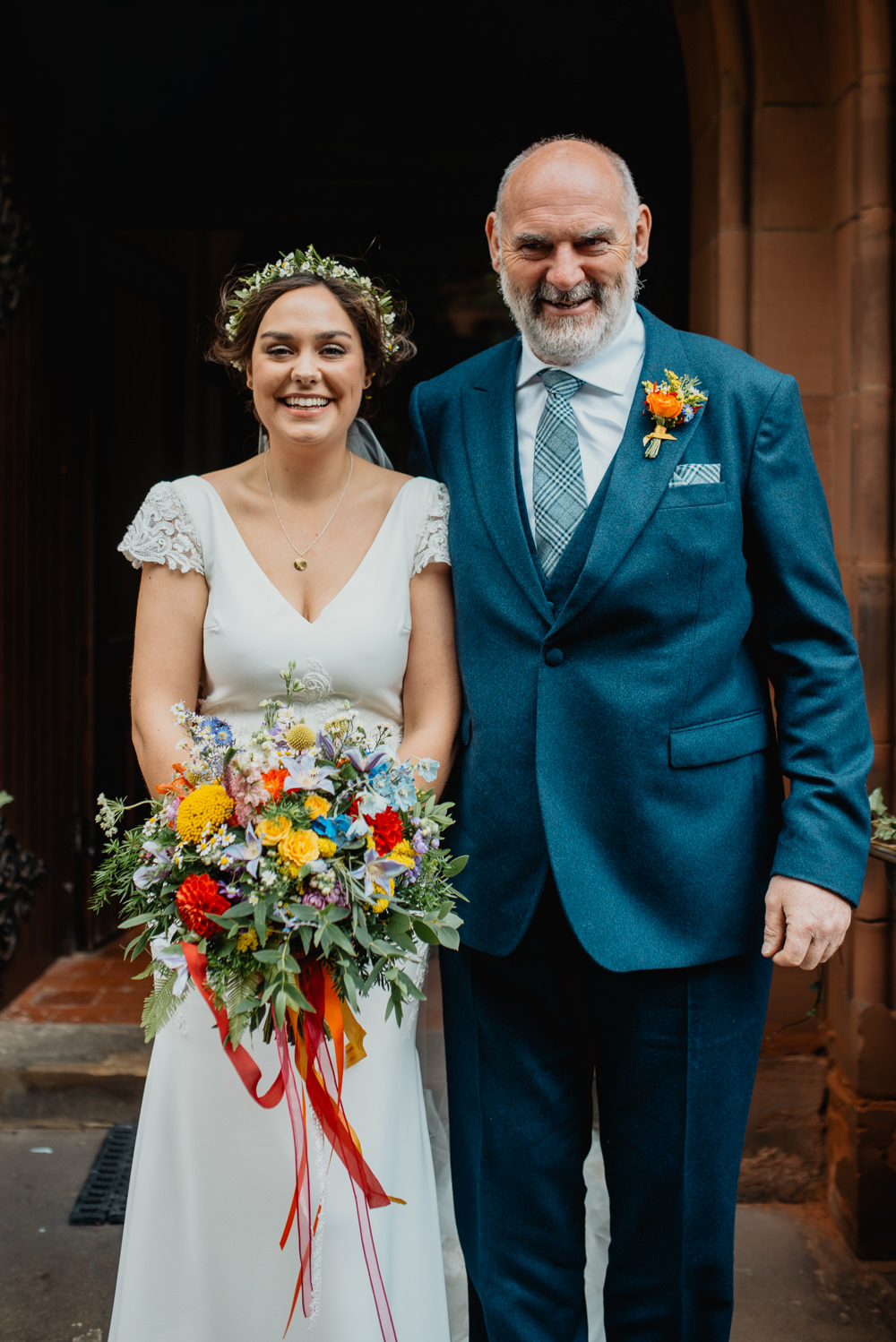 Bride Bridal Dress Gown St Patrick Lace Cap Sleeves Colourful Stretch Tent Wedding Peter Mackey Photography