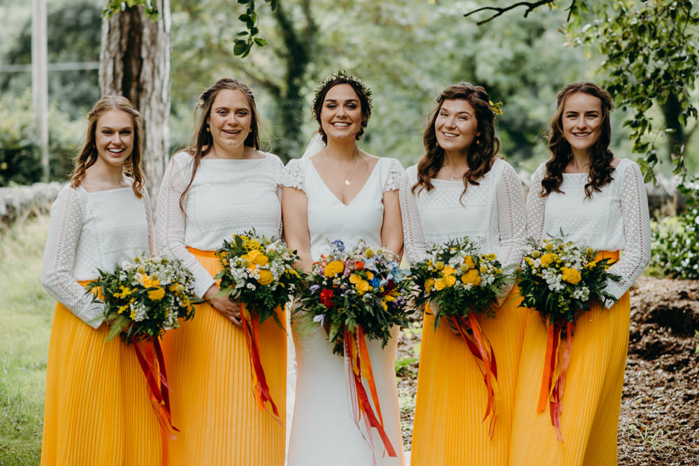 Yellow Bridesmaid Bridesmaids Dress Dresses Skirts Colourful Stretch Tent Wedding Peter Mackey Photography