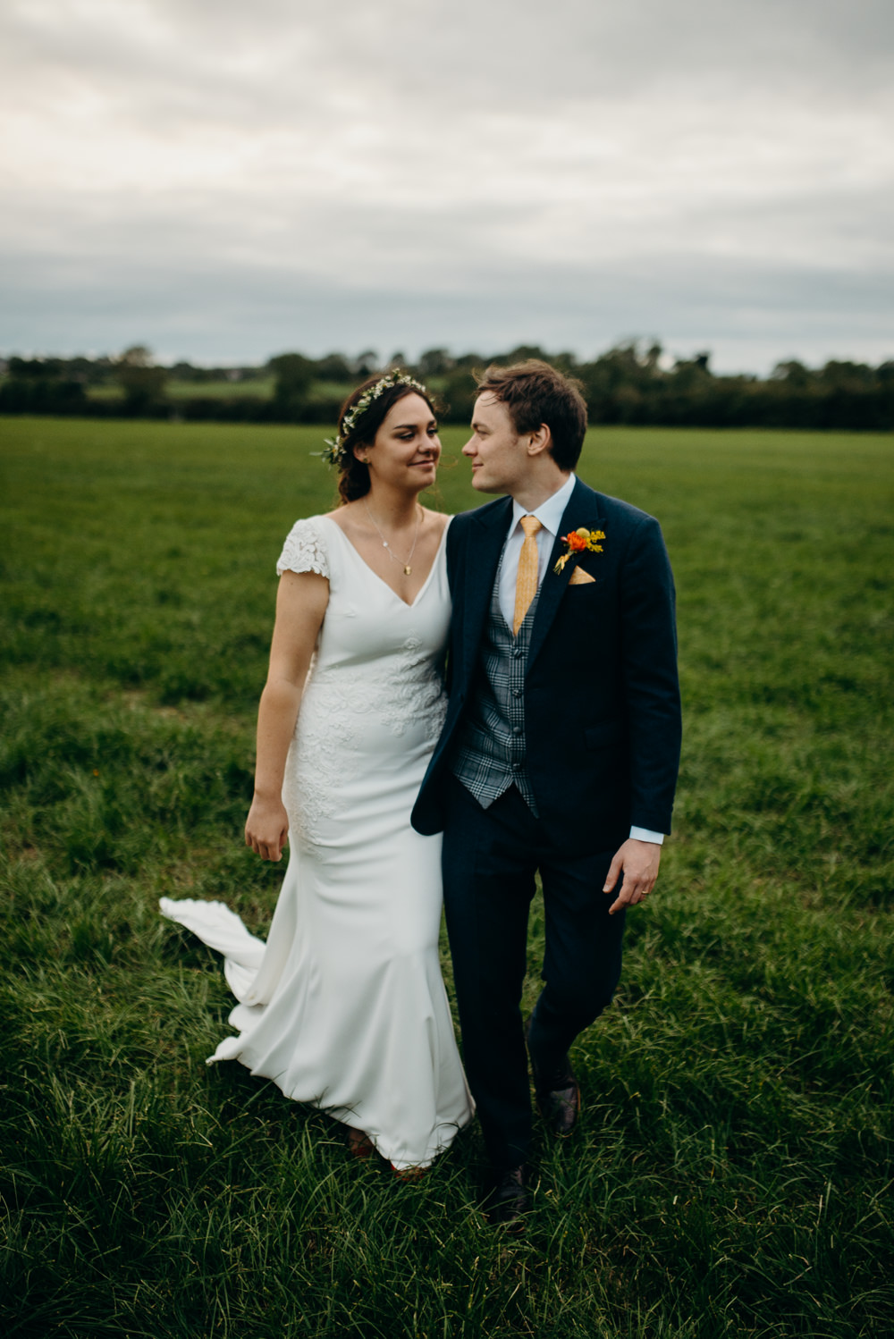 Groom Groomsmen Suits Navu Waistcoat Yellow Tie Bride Bridal Dress Gown St Patrick Lace Cap Sleeves Colourful Stretch Tent Wedding Peter Mackey Photography