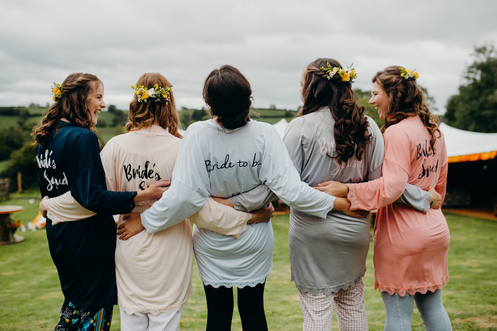 Bride Squad Dressing Gown Robs Bridesmaids Bride Colourful Stretch Tent Wedding Peter Mackey Photography