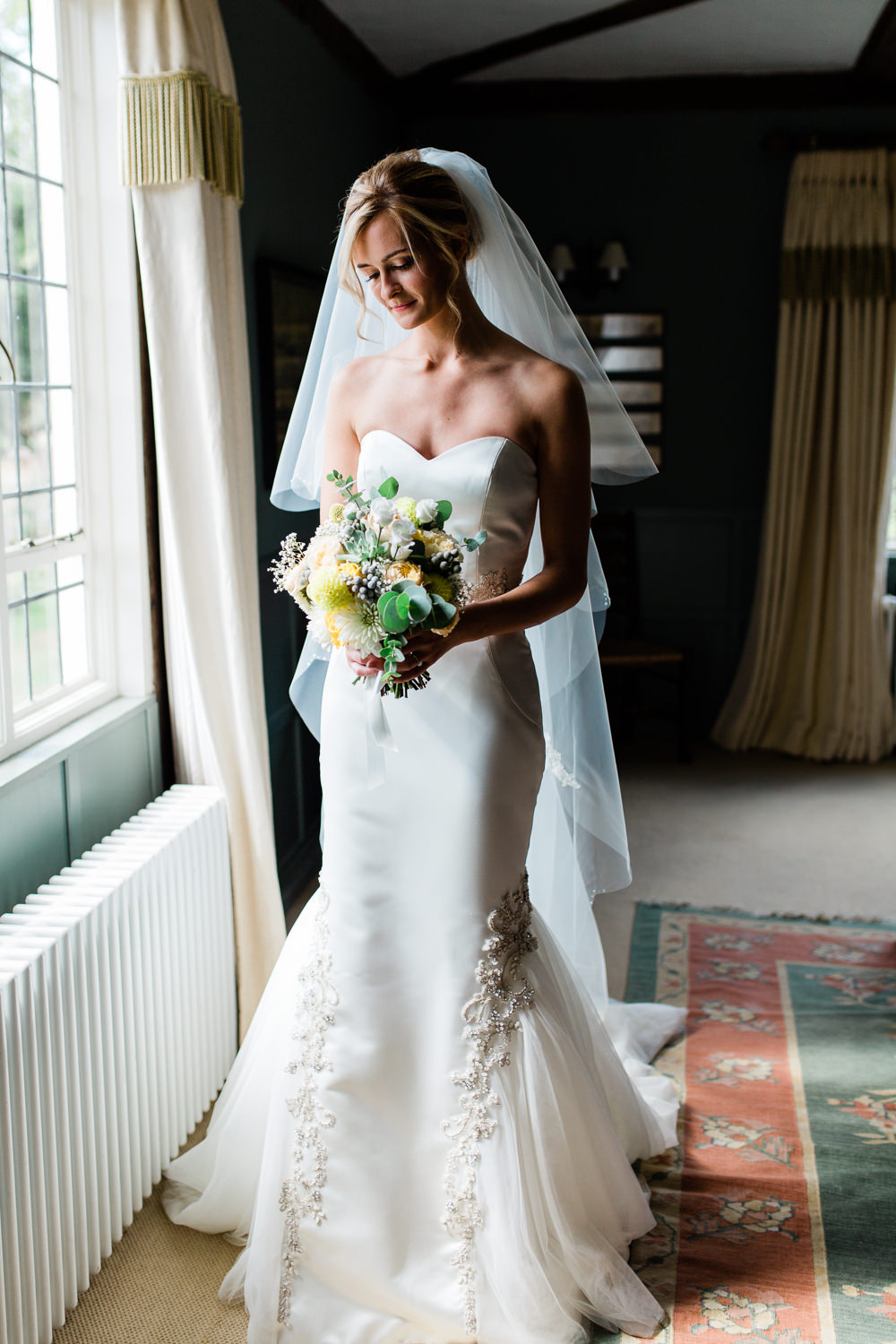 Bride Bridal Sweetheart Neckline Fit And Flare Fishtail Dress Gown Embellishment Veil Bouquet Creative Summer Wedding Gemma Giorgio Photography