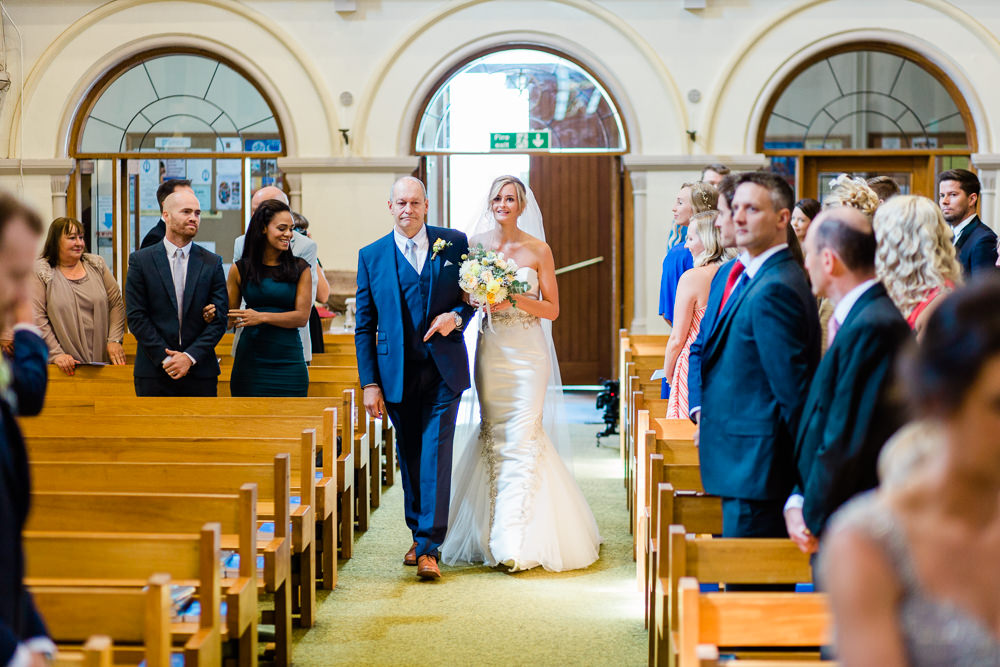 Bride Bridal Sweetheart Neckline Fit And Flare Fishtail Dress Gown Blue Suit Veil Bouquet Creative Summer Wedding Gemma Giorgio Photography