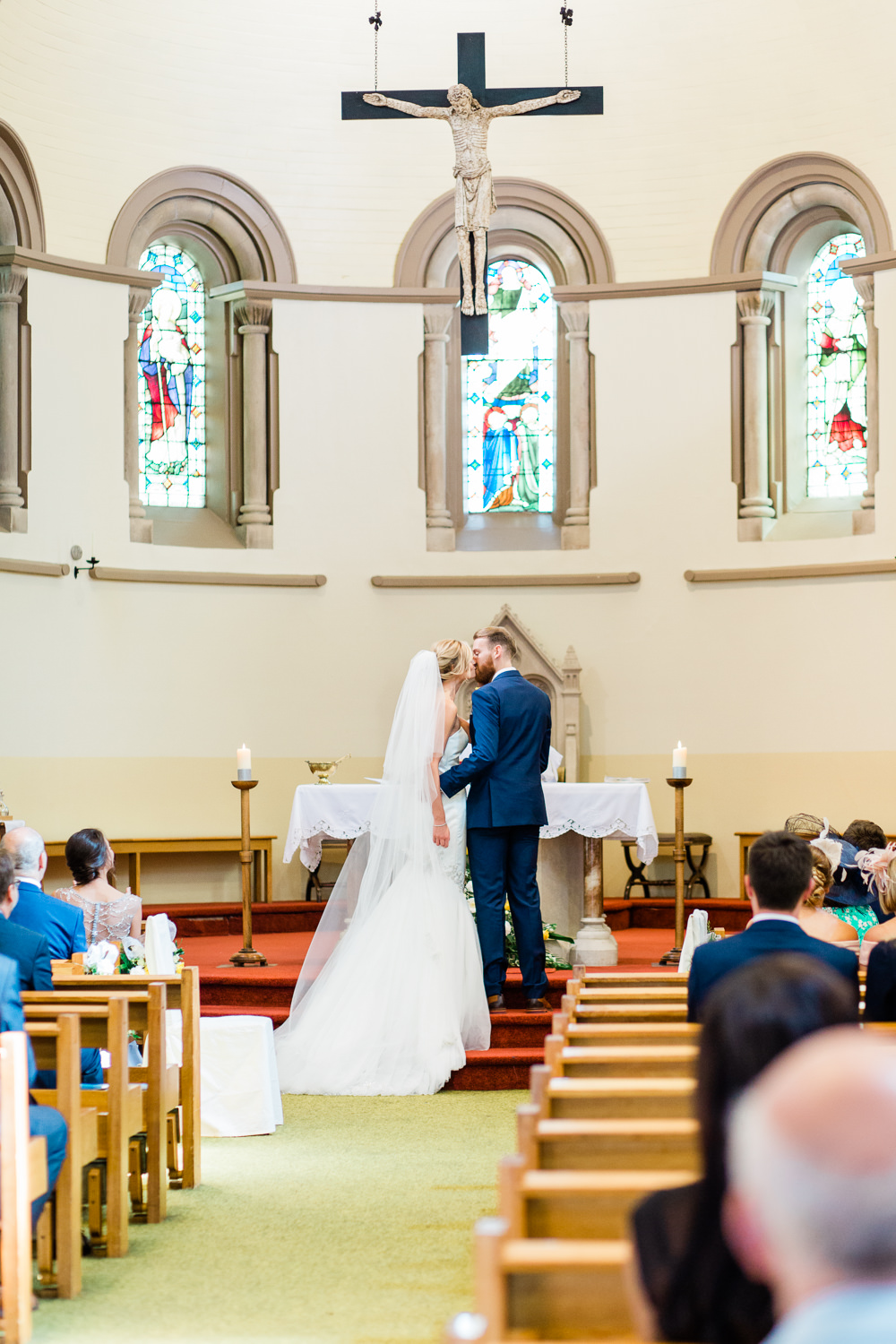 Bride Bridal Sweetheart Neckline Fit And Flare Fishtail Dress Gown Blue Suit Groom Veil Creative Summer Wedding Gemma Giorgio Photography