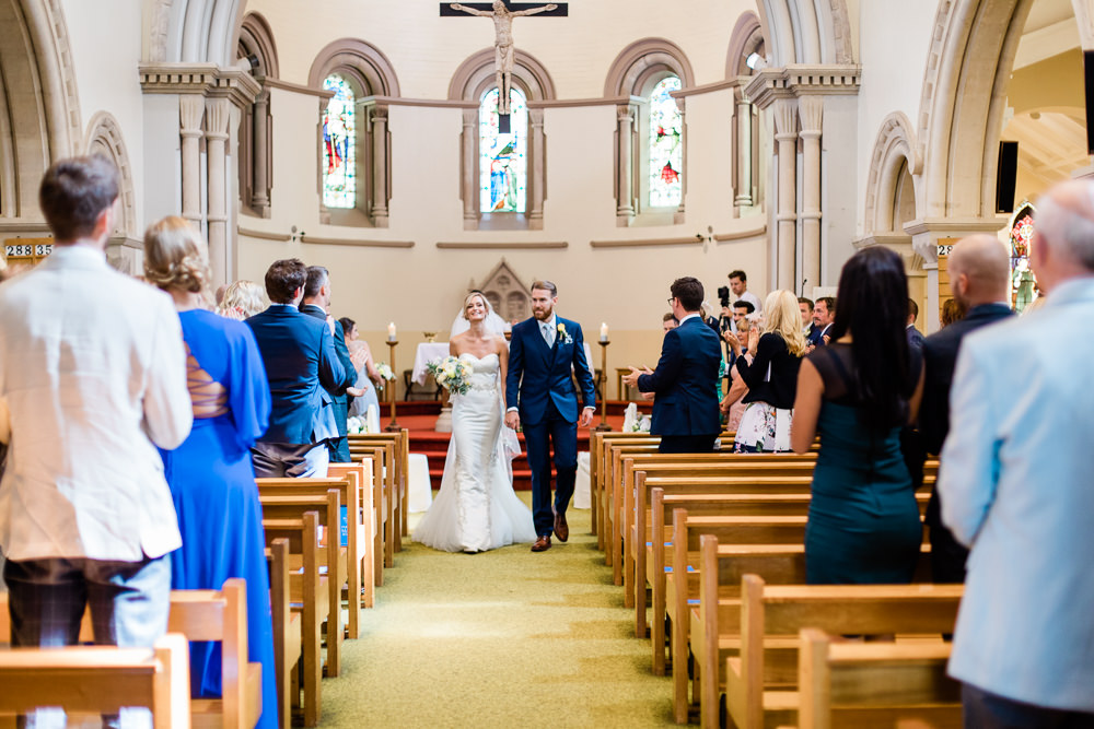 Bride Bridal Sweetheart Neckline Fit And Flare Fishtail Dress Gown Blue Suit Groom Veil Bouquet Creative Summer Wedding Gemma Giorgio Photography