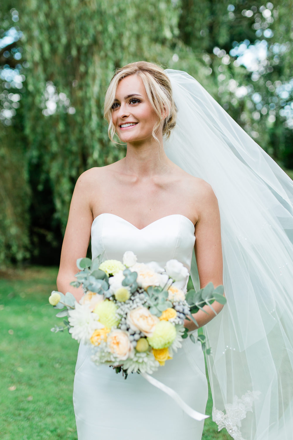 Bride Bridal Sweetheart Neckline Fit And Flare Fishtail Dress Gown Veil Bouquet Creative Summer Wedding Gemma Giorgio Photography