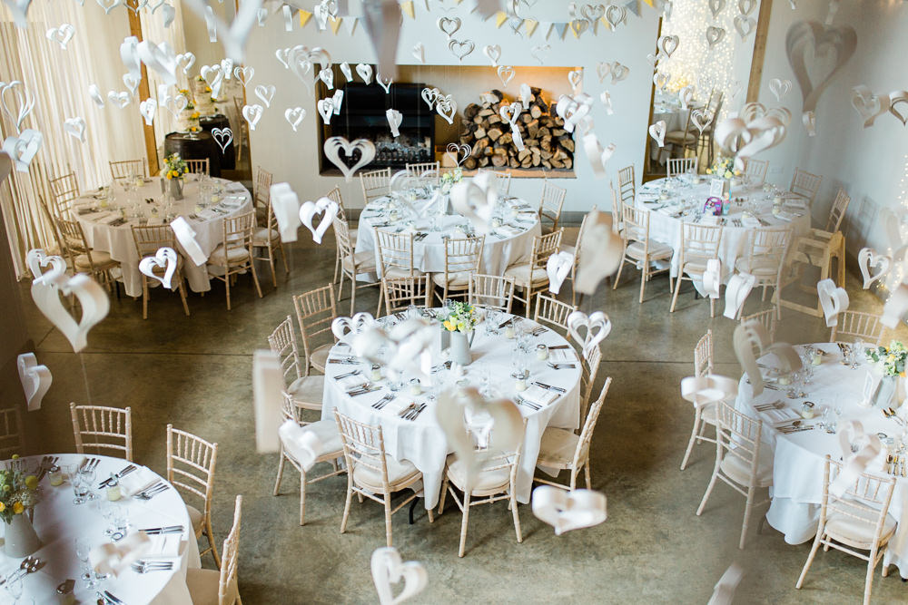 White Paper Heart Hanging Decor Creative Summer Wedding Gemma Giorgio Photography