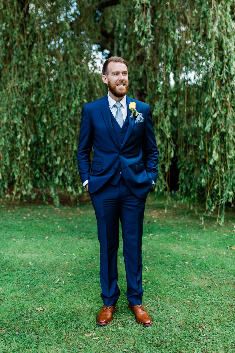 Blue Suit Three Piece Waistcoat Groom Creative Summer Wedding Gemma Giorgio Photography