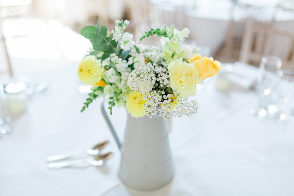 Jug Flowers Yellow Gypsophila Creative Summer Wedding Gemma Giorgio Photography