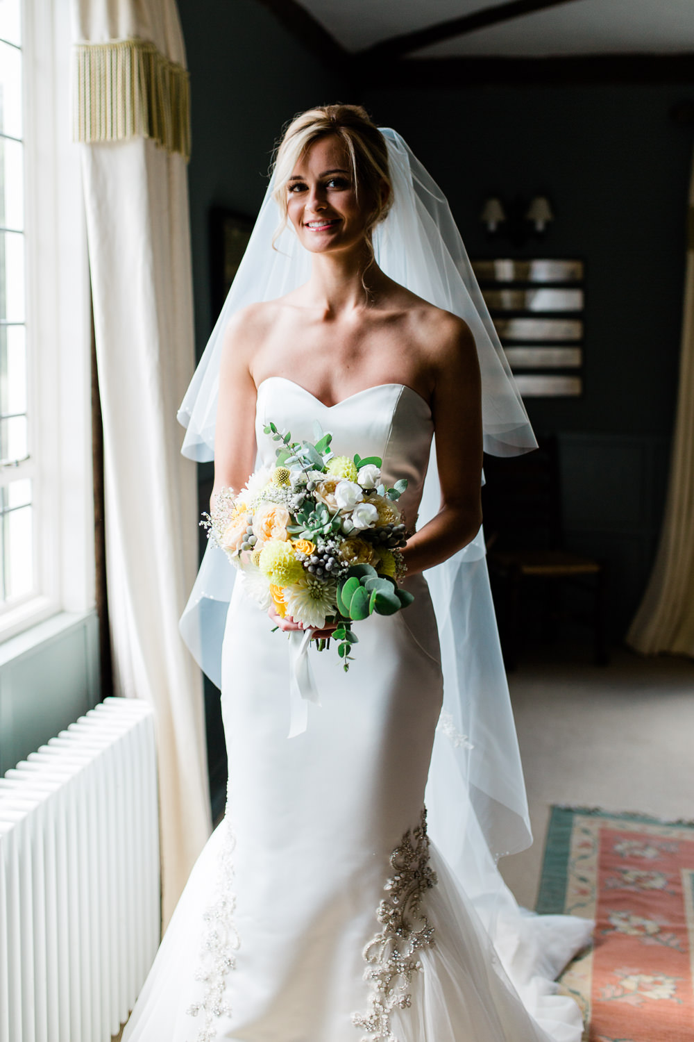 Bride Bridal Sweetheart Neckline Fit And Flare Fishtail Dress Gown Veil Bouquet Creative Summer Wedding Gemma Giorgio Photography