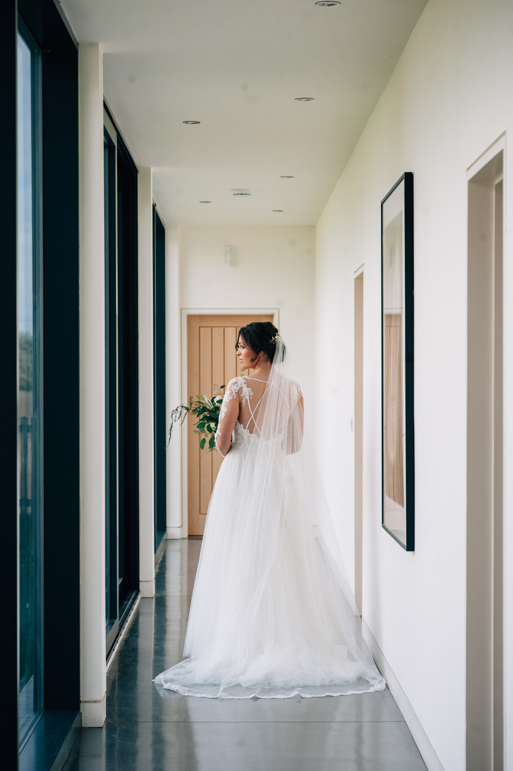 Dress Gown Bride Bridal Sheer Open Back Lace Sleeves Veil Cripps Barn Wedding Isobel Murphy Photography