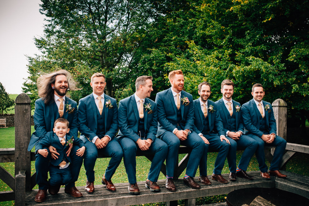 Groom Groomsmen Suit Blue Tweed Cripps Barn Wedding Isobel Murphy Photography