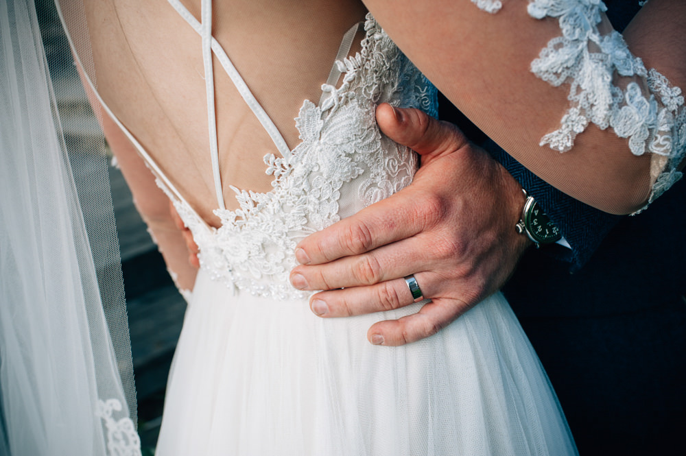 Dress Gown Bride Bridal Sheer Open Back Lace Sleeves Veil Cripps Barn Wedding Isobel Murphy Photography