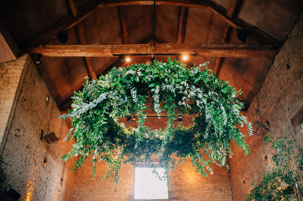 Greenery Foliage Hoop Chandelier Cripps Barn Wedding Isobel Murphy Photography