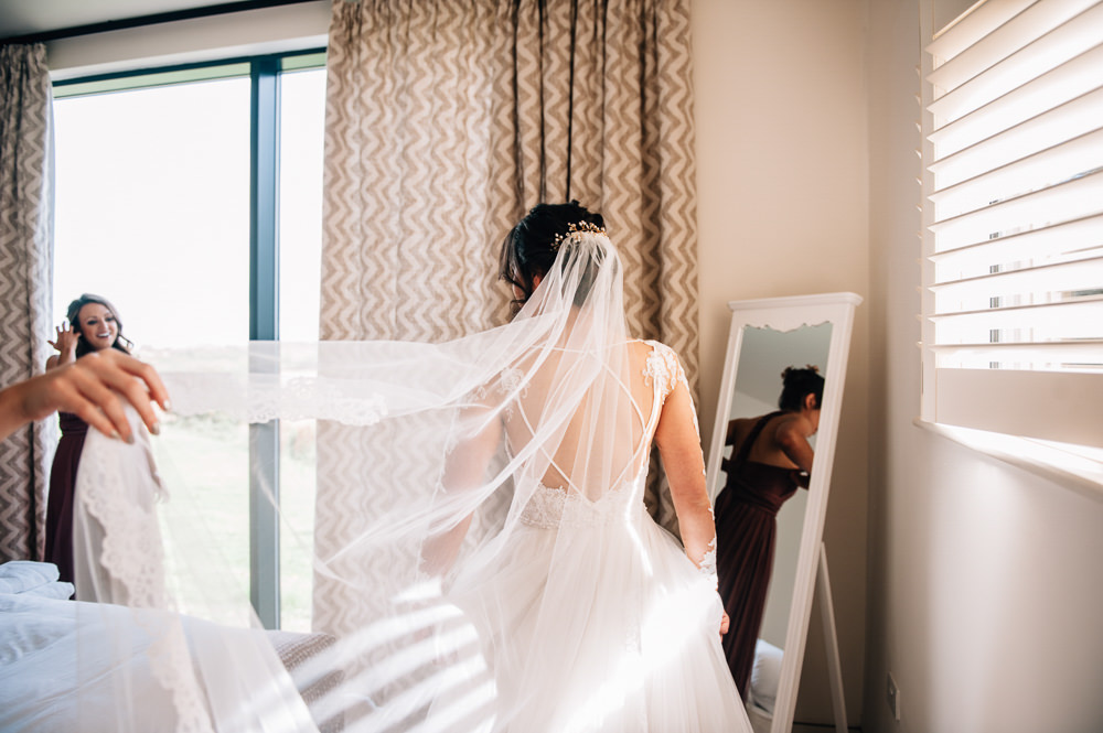 Dress Gown Bride Bridal Sheer Open Back Lace Sleeves Veil Cripps Barn Wedding Isobel Murphy Photography