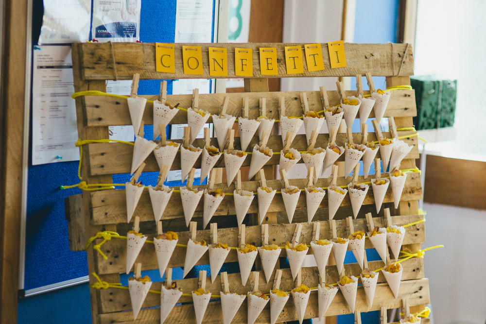 Confetti Bar Wall Decor Wooden Pallet Damerham Village Hall Wedding Lisa-Marie Halliday Photography