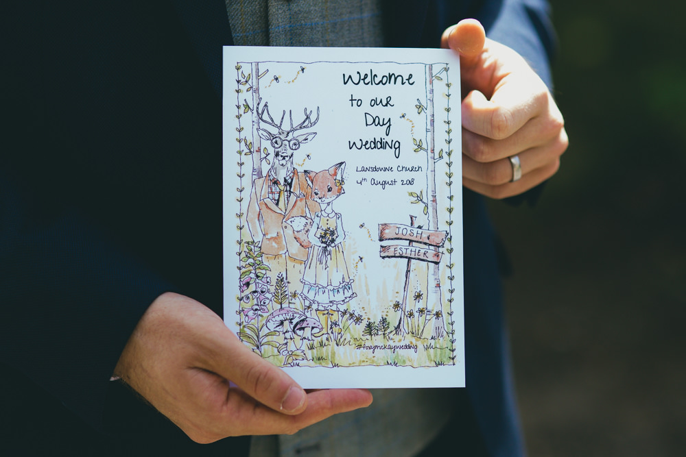 Illustrated Stationery Order of Service Damerham Village Hall Wedding Lisa-Marie Halliday Photography