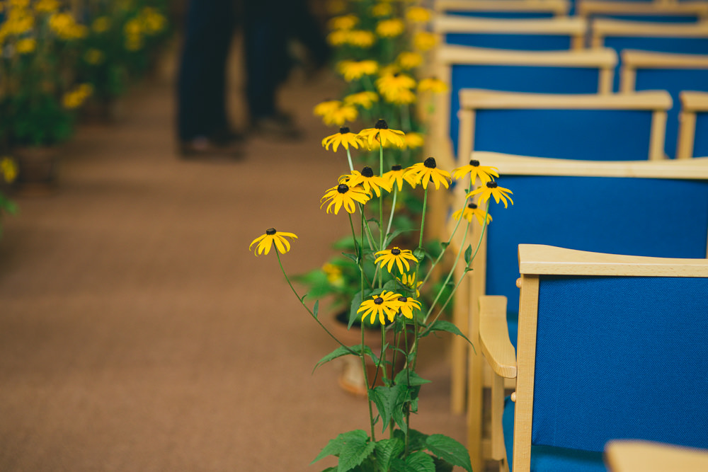 Bunting Yellow Flowers Aisle Ceremony Damerham Village Hall Wedding Lisa-Marie Halliday Photography