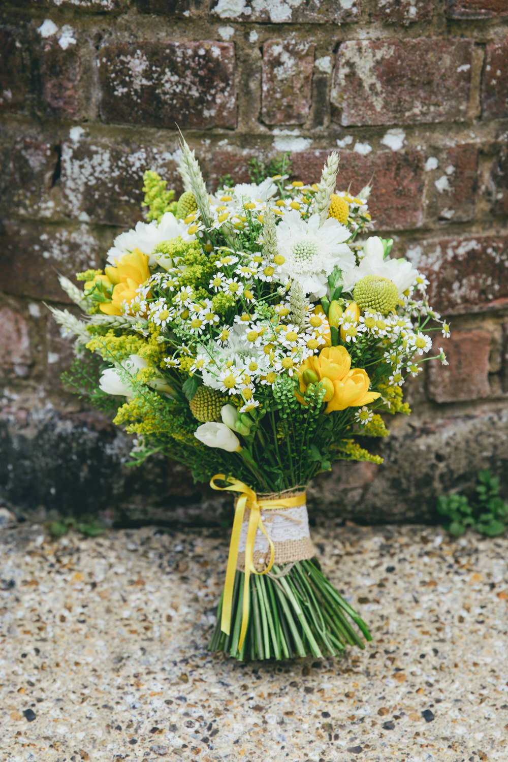 Bouquet Flowers Bride Bridal Yellow Daisy Daisies Damerham Village Hall Wedding Lisa-Marie Halliday Photography