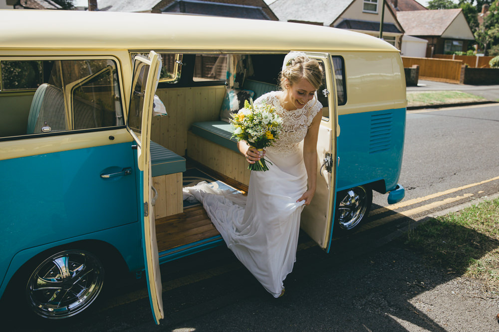 VW Camper Van Transport Damerham Village Hall Wedding Lisa-Marie Halliday Photography