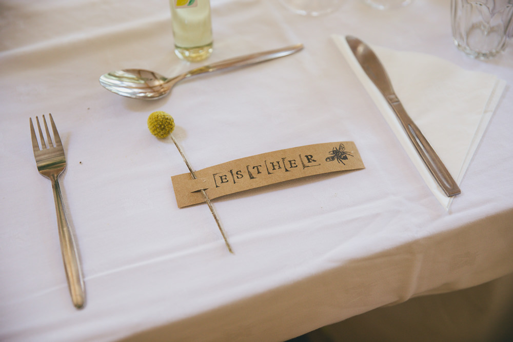 Stamped Name Tag Place Name Damerham Village Hall Wedding Lisa-Marie Halliday Photography